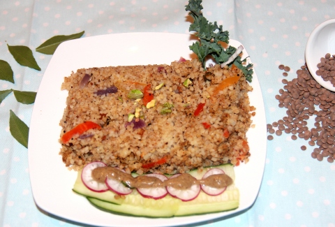 Roasted brown lentil bulgur rice